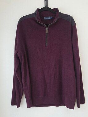 Vineyard Vines Jim Nantz 100% Merino Wool Maroon Quarter Zip Pullover Sweater L